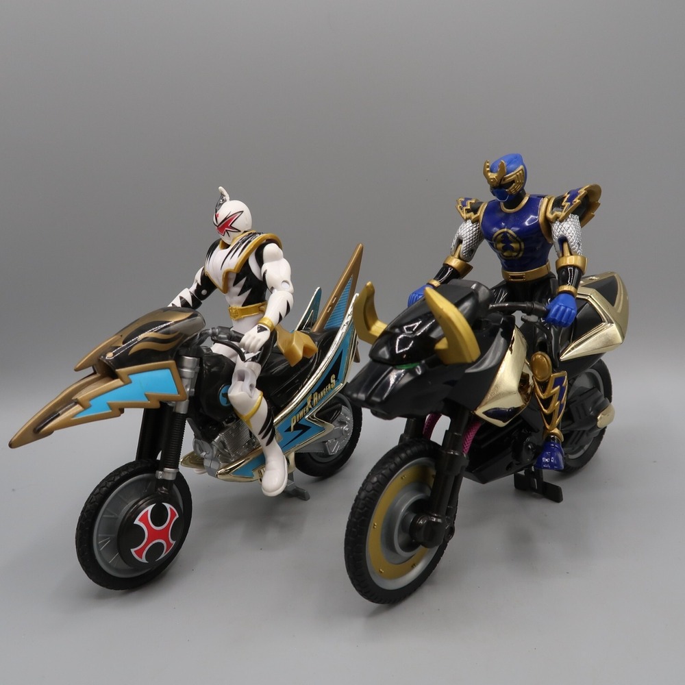 Lot of 2 Figures 2 Cycles Power Rangers Lost Galaxy Bandai Blue Ninja White Gold